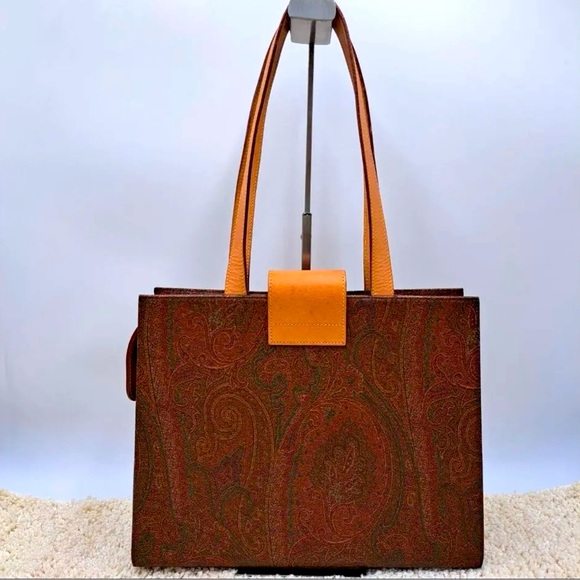 ETRO Tote shoulder bag Paisley pattern PVC leather Gold charm with storage bag - Picture 3 of 9